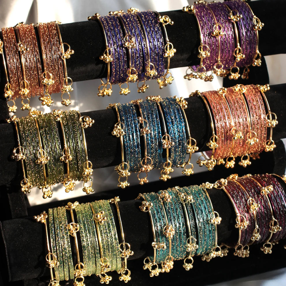 Kashmiri Golden Bangles with Glass Churiyaan