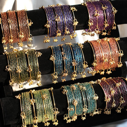 Kashmiri Golden Bangles with Glass Churiyaan