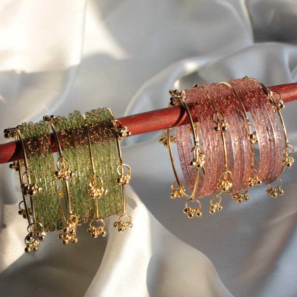 Kashmiri Golden Bangles with Glass Churiyaan
