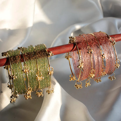 Kashmiri Golden Bangles with Glass Churiyaan